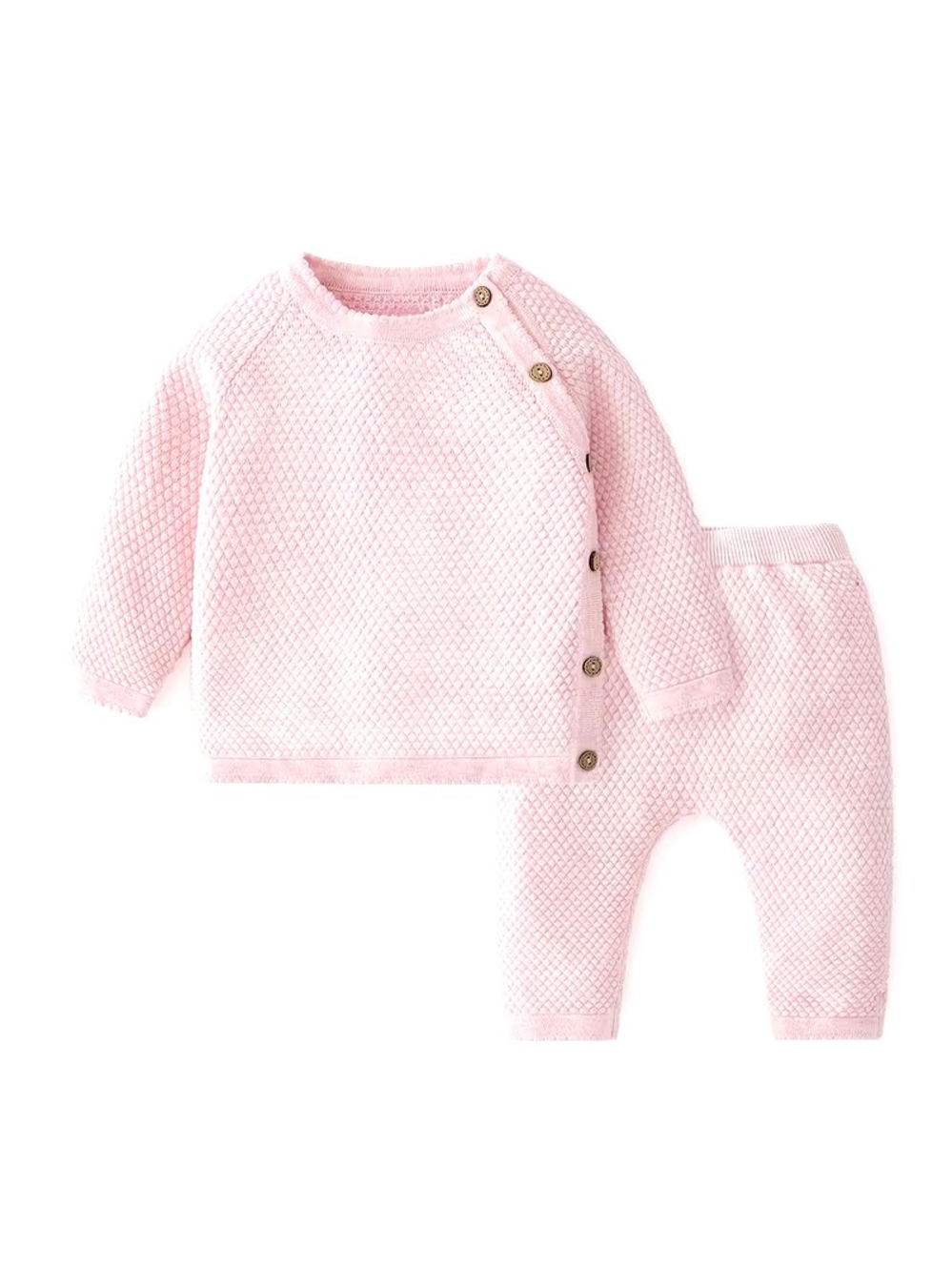6-9m Soft Pink Quilted Baby Knitted Set 100% Cotton